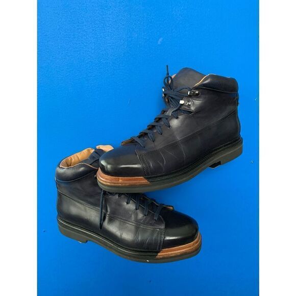 SANTONI EVEREST HIKING BOOT US 9.5 D DERBY BURNISHED NAVY ZIPPER - Picture 2 of 8